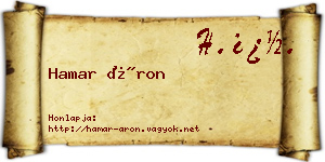 Hamar Áron névjegykártya